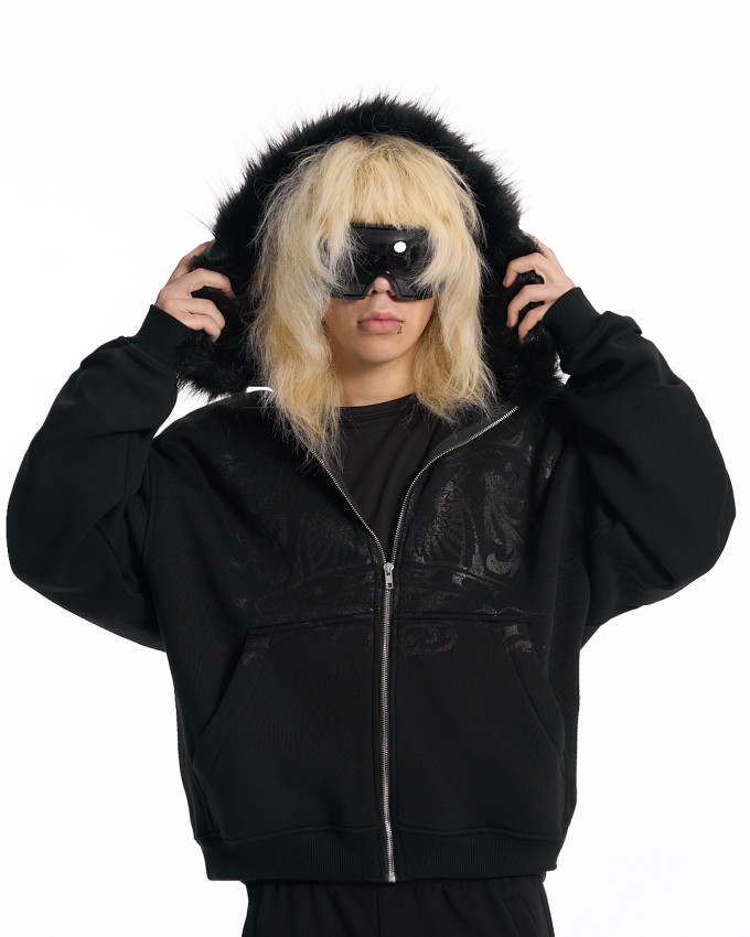 Теплое худи зиппер OGP Furhood черное - 1
