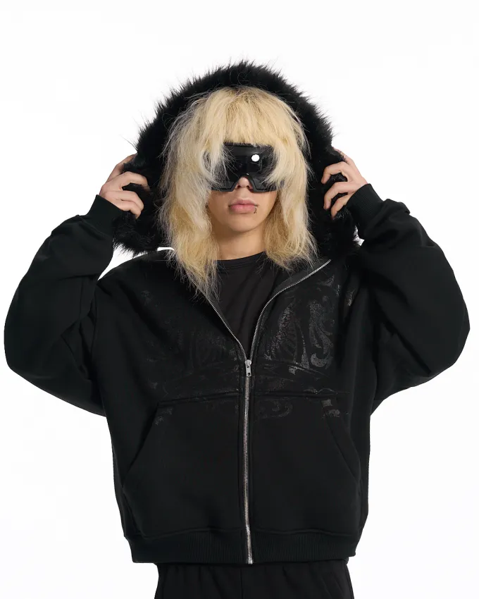Тепле худі зіппер OGP Furhood чорне  - 1